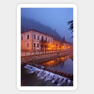 Foggy night falling in Florina Sticker